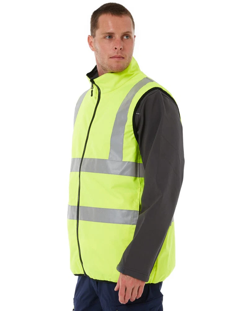 Taped Hi Vis Reversible Puffer Vest - Yellow - Image 15