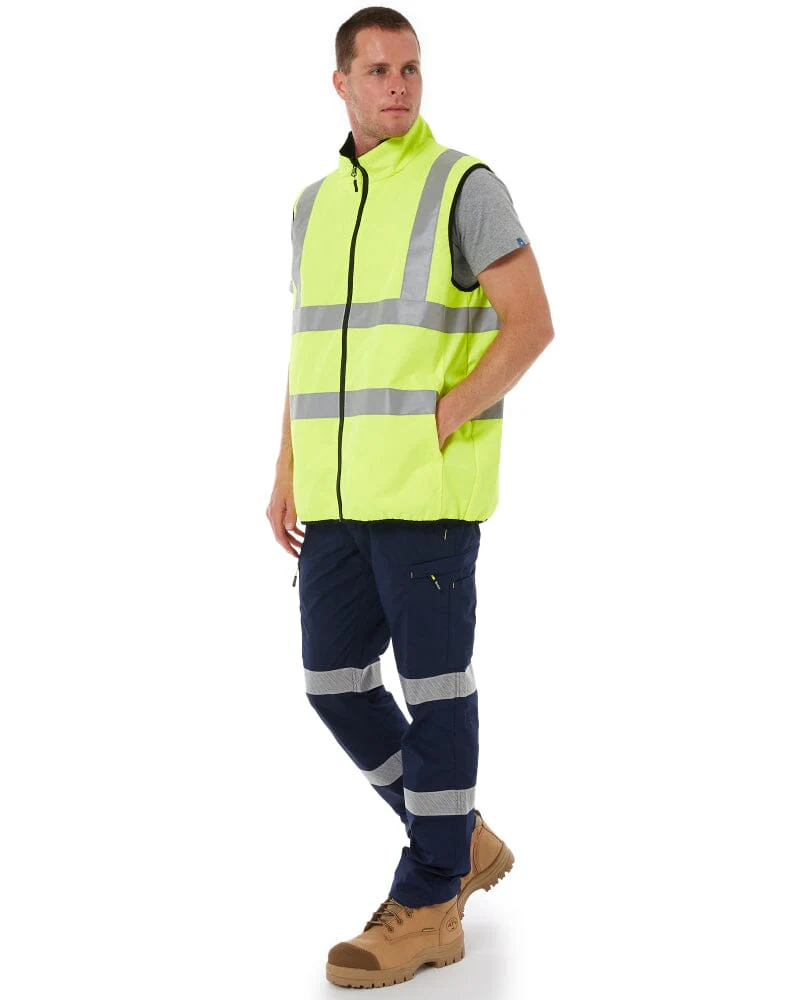 Taped Hi Vis Reversible Puffer Vest - Yellow - Image 2