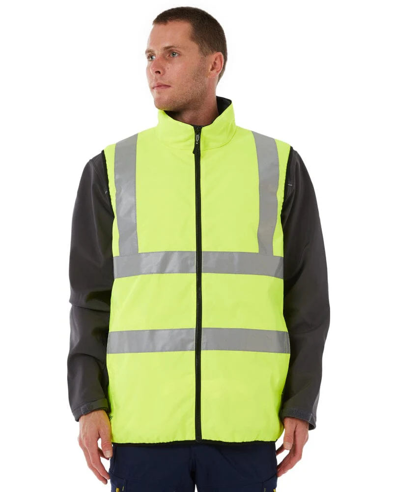 Taped Hi Vis Reversible Puffer Vest - Yellow - Image 3