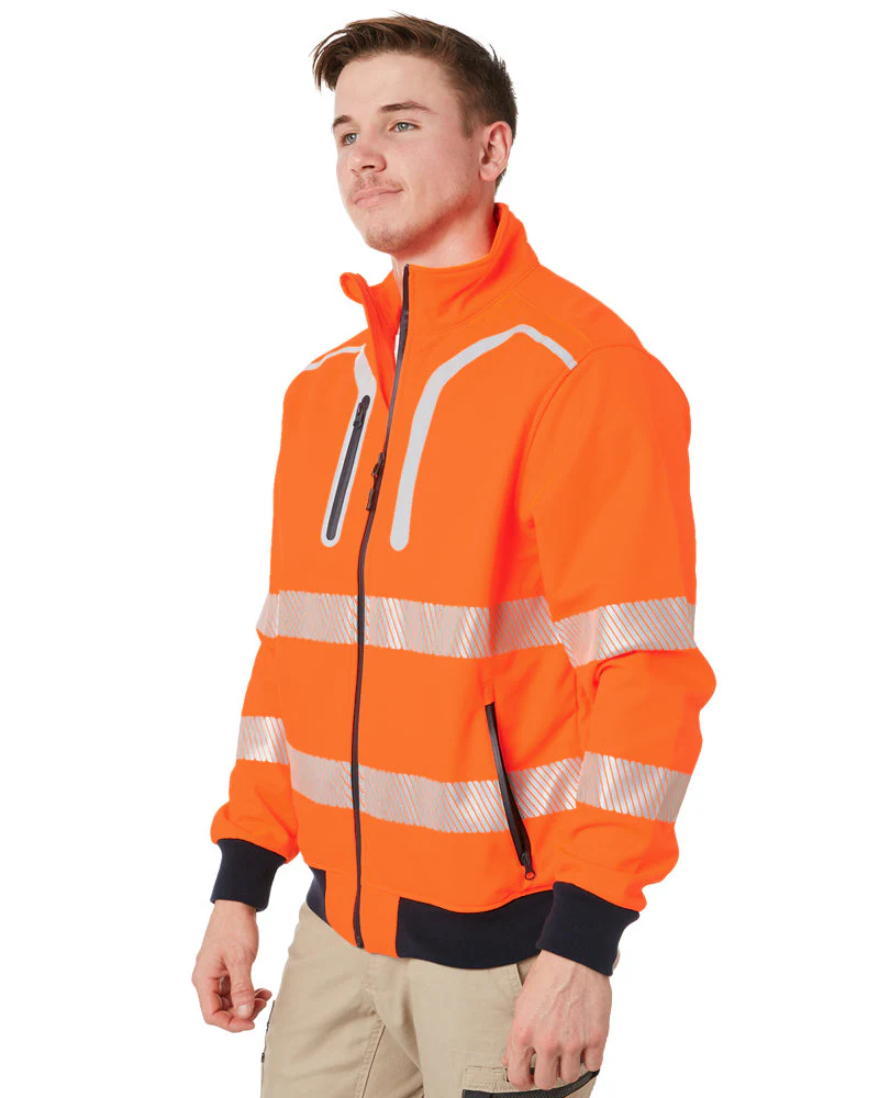 Taped Hi Vis Soft Shell Bomber Jacket - Orange - Image 3