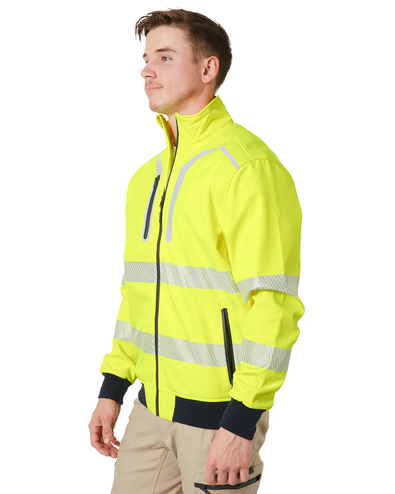 Taped Hi Vis Soft Shell Bomber Jacket - Yellow - Image 3