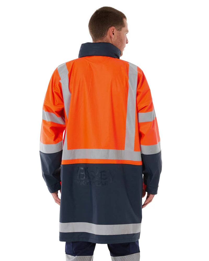 Taped Hi Vis Stretch PU Rain Coat - Orange/Navy - Image 4
