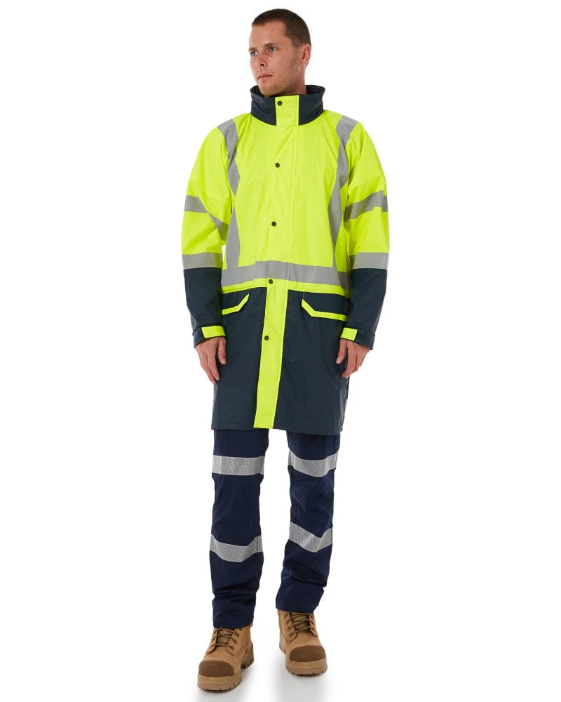 Taped Hi Vis Stretch PU Rain Coat - Yellow/Navy - Image 2