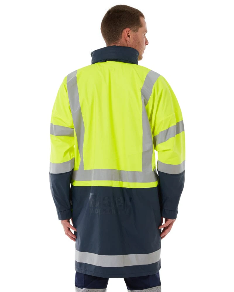 Taped Hi Vis Stretch PU Rain Coat - Yellow/Navy - Image 4