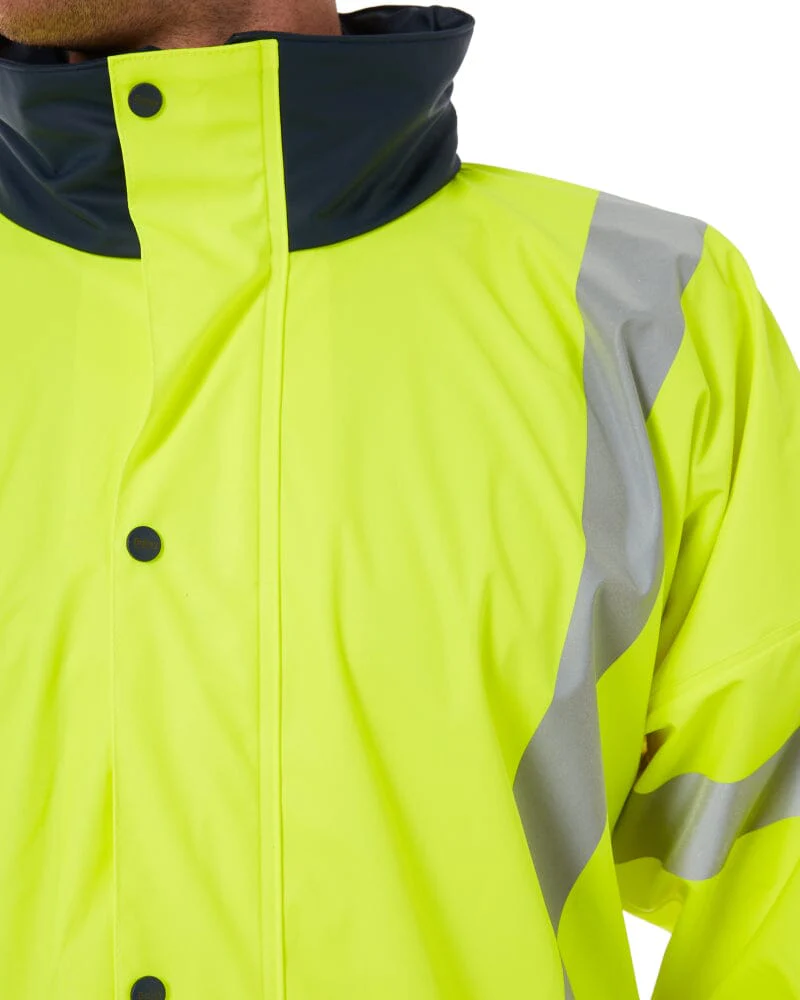 Taped Hi Vis Stretch PU Rain Coat - Yellow/Navy - Image 6