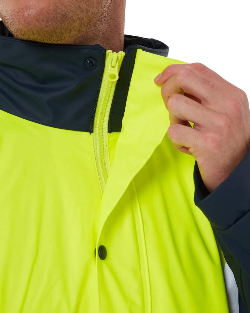 Taped Hi Vis Stretch PU Rain Coat - Yellow/Navy - Image 7
