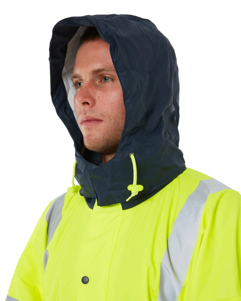 Taped Hi Vis Stretch PU Rain Coat - Yellow/Navy - Image 9