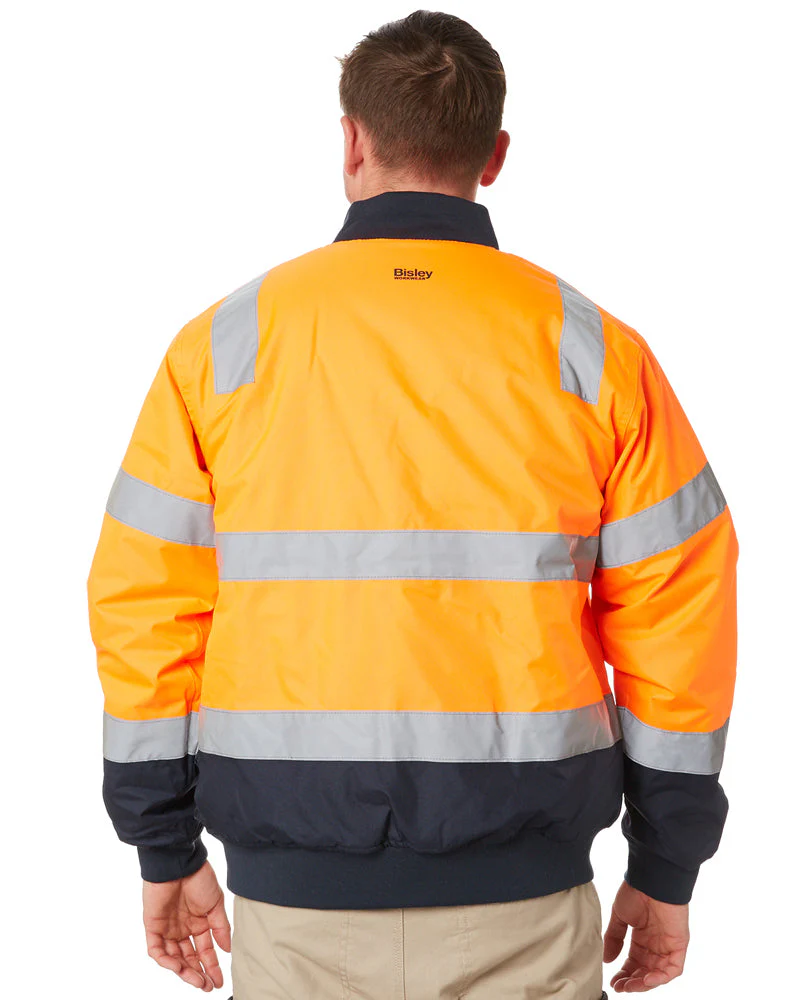 Taped Two Tone Hi Vis Bomber Jacket - Orange/Navy - Image 4