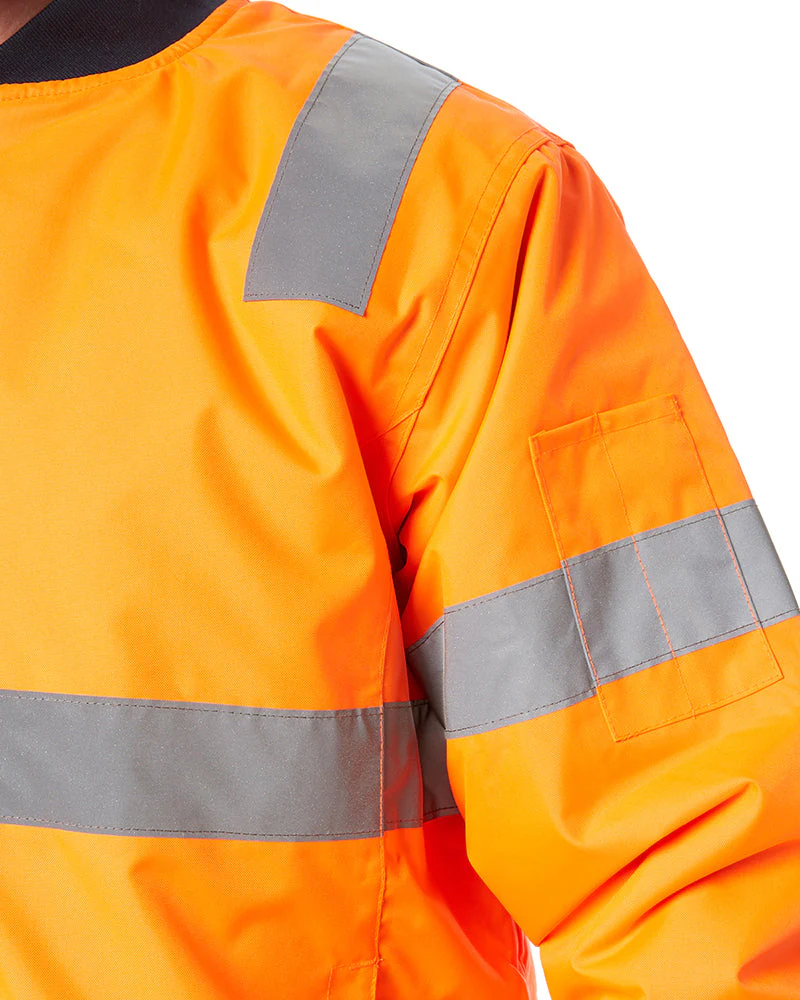 Taped Two Tone Hi Vis Bomber Jacket - Orange/Navy - Image 5
