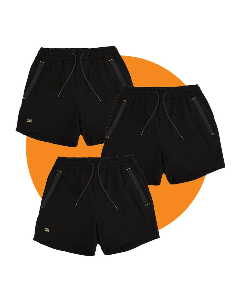 Tradies Flex And Move 4-Way Stretch Elastic Short Value Pack - Black