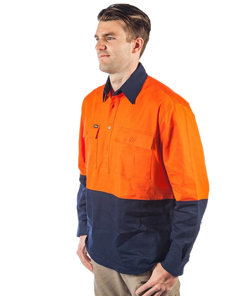Tradies Hi Vis Closed Front LS Shirt Value Pack - Orange/Navy - Image 2