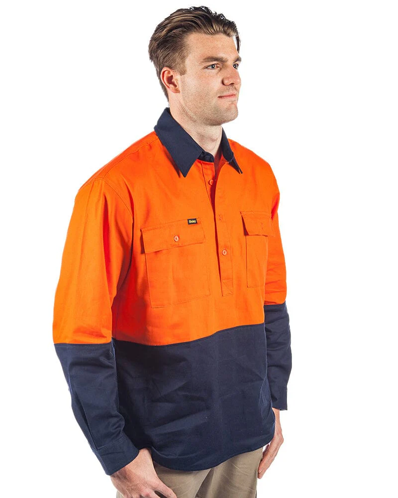 Tradies Hi Vis Closed Front LS Shirt Value Pack - Orange/Navy - Image 4