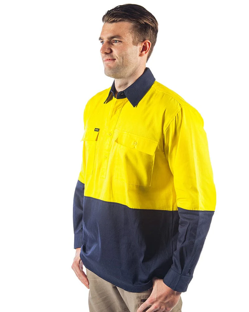Tradies Hi Vis Closed Front LS Shirt Value Pack - Yellow/Navy - Image 2
