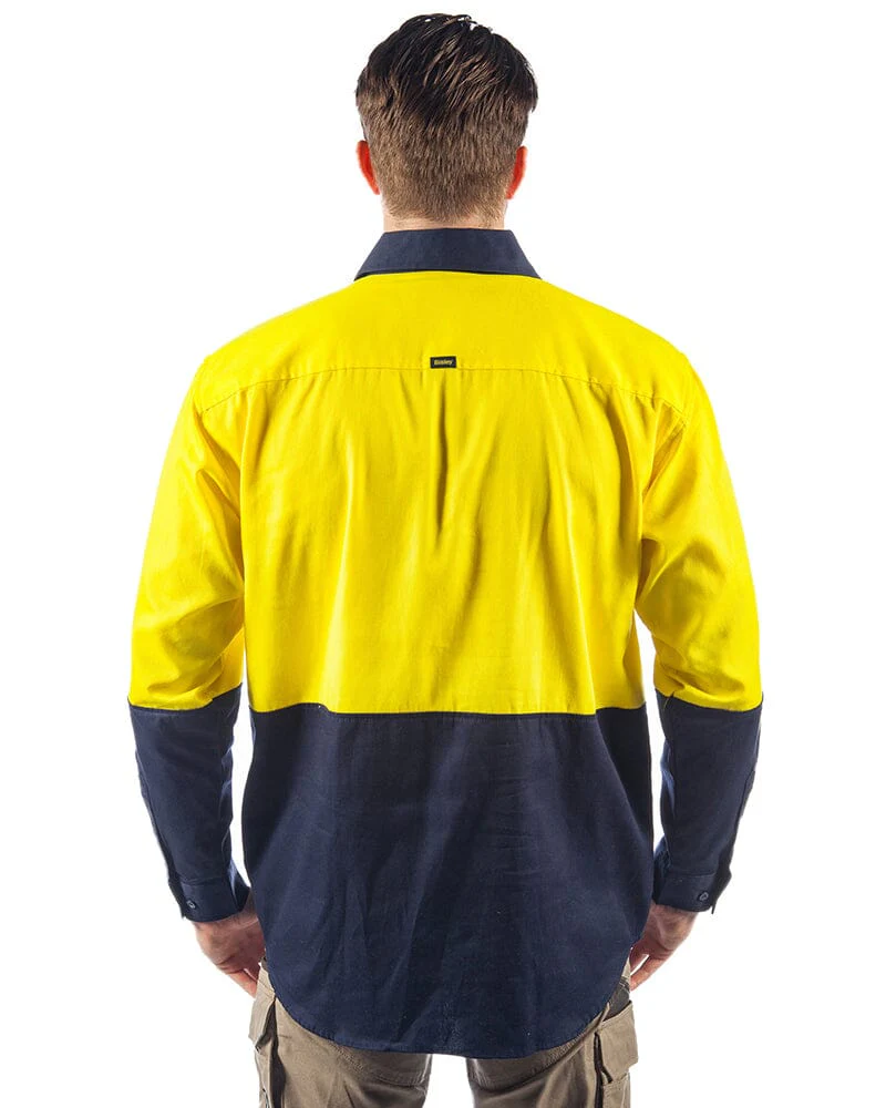 Tradies Hi Vis Closed Front LS Shirt Value Pack - Yellow/Navy - Image 3