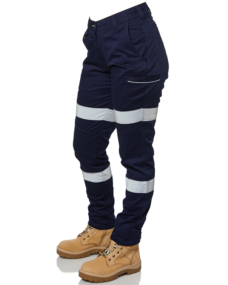 Women's Taped Mid Rise Stretch Cotton Pants - Navy - Image 3