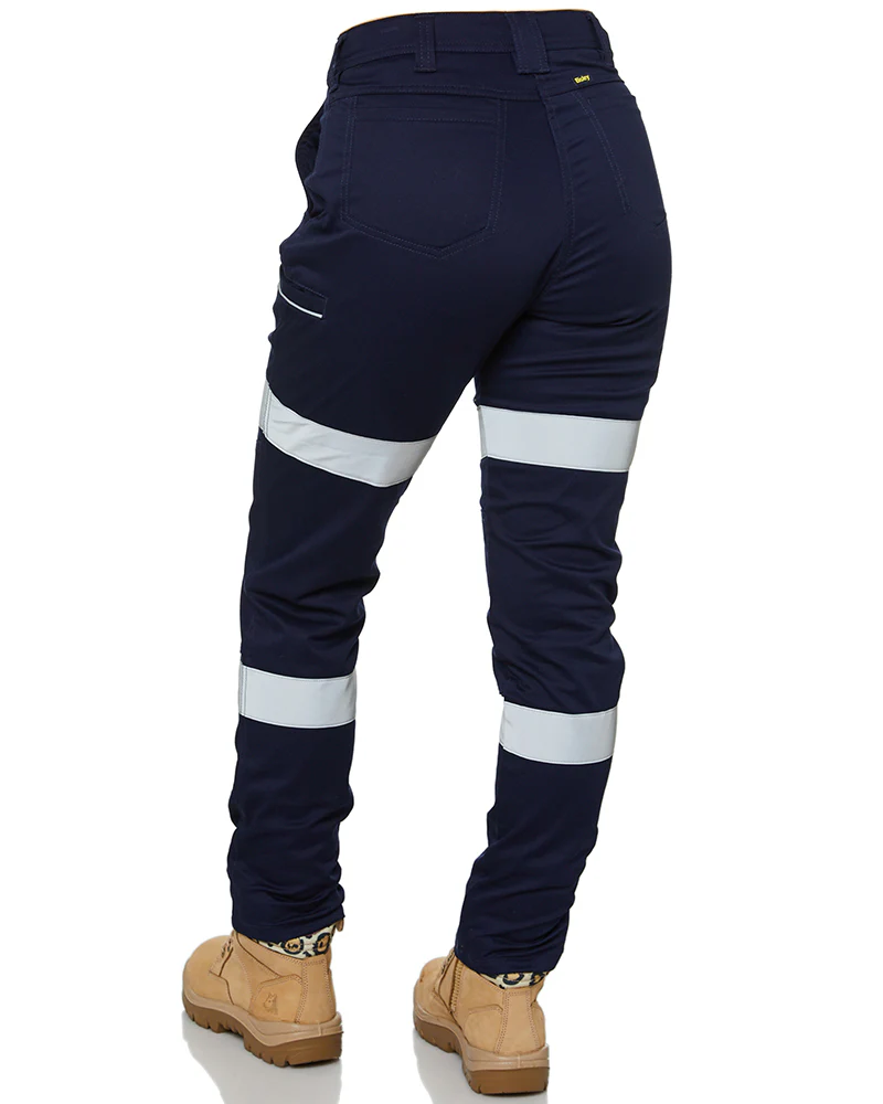 Women's Taped Mid Rise Stretch Cotton Pants - Navy - Image 4