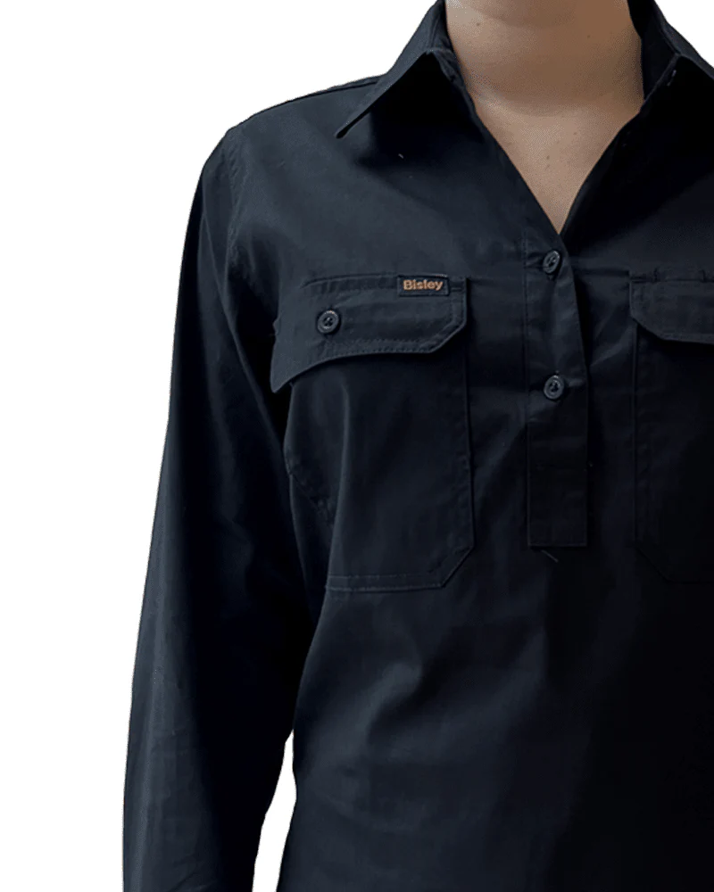 Womens Closed Front Lightweight LS Drill Shirt - Black - Image 10