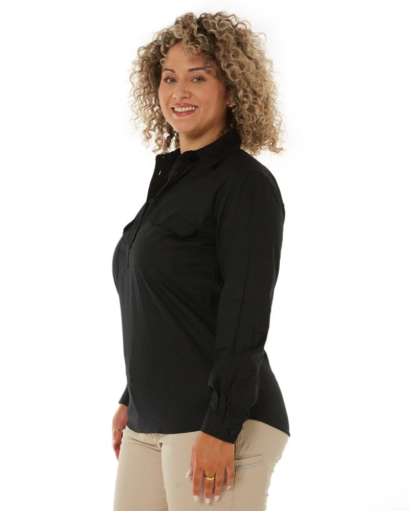 Womens Closed Front Lightweight LS Drill Shirt - Black - Image 3