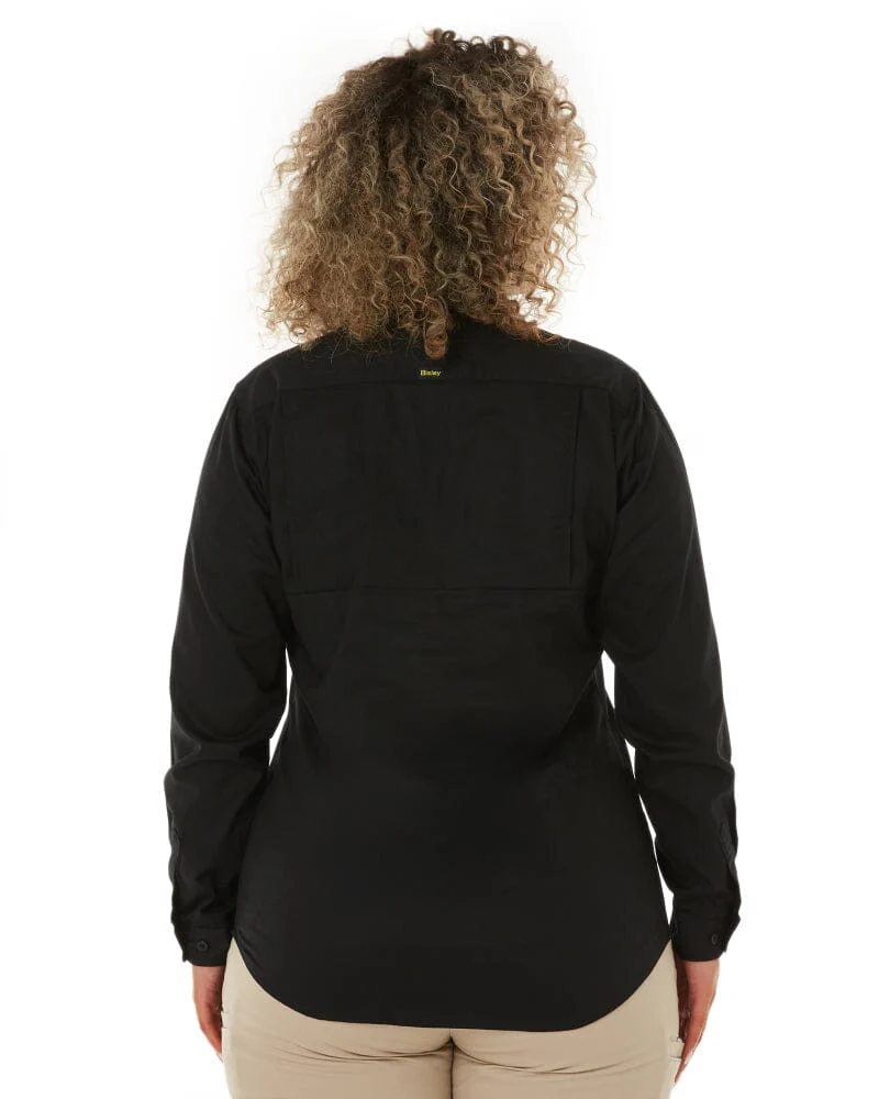 Womens Closed Front Lightweight LS Drill Shirt - Black - Image 4
