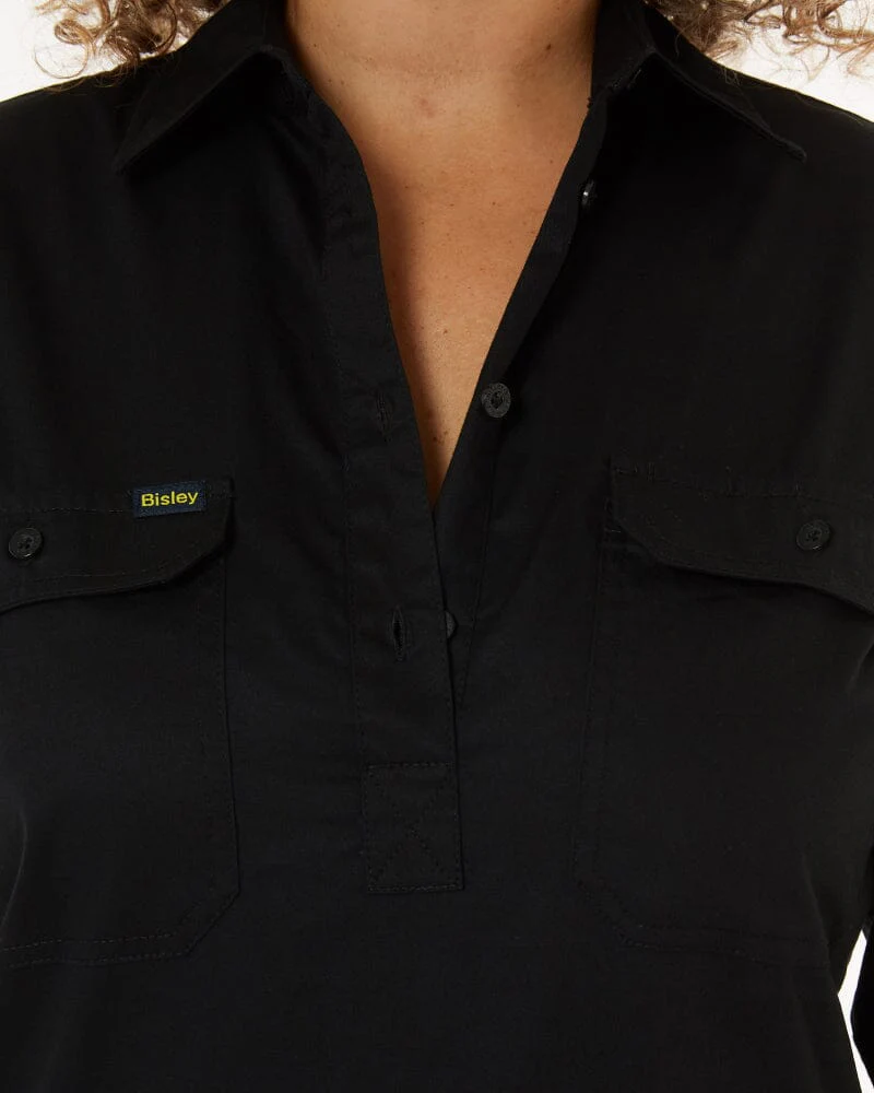 Womens Closed Front Lightweight LS Drill Shirt - Black - Image 6