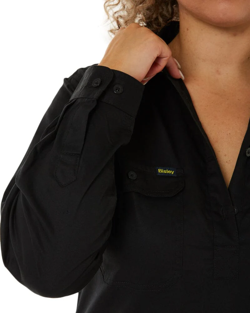 Womens Closed Front Lightweight LS Drill Shirt - Black - Image 7