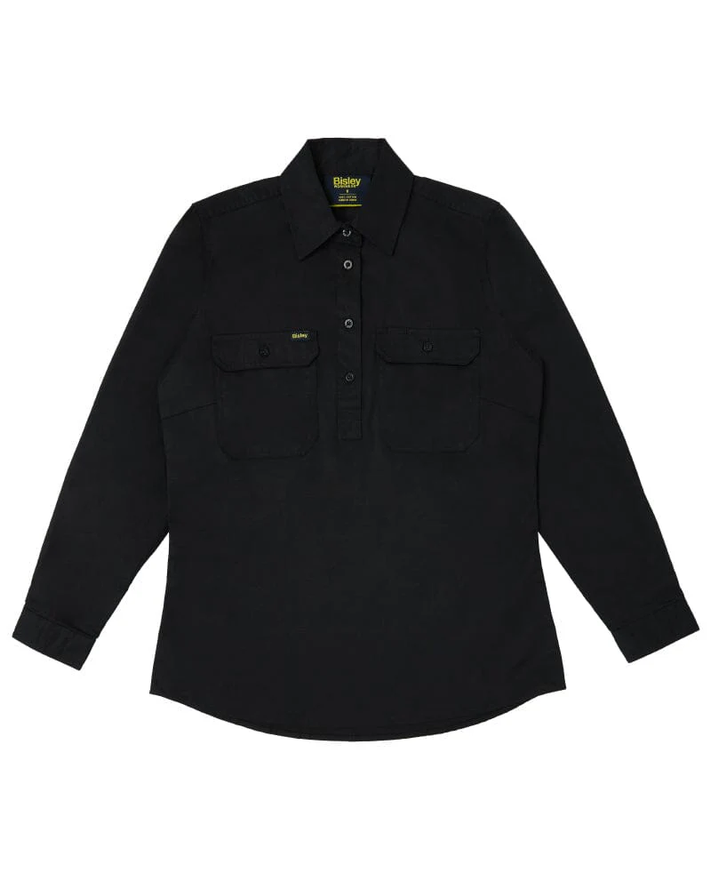 Womens Closed Front Lightweight LS Drill Shirt - Black - Image 8
