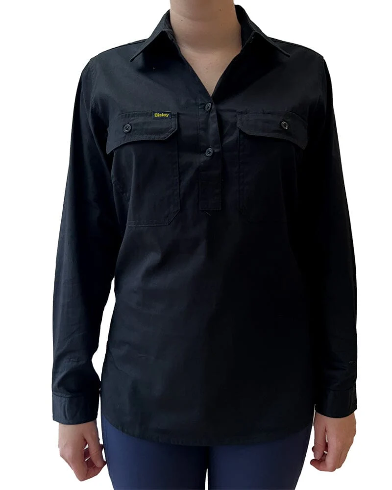 Womens Closed Front Lightweight LS Drill Shirt - Black - Image 9