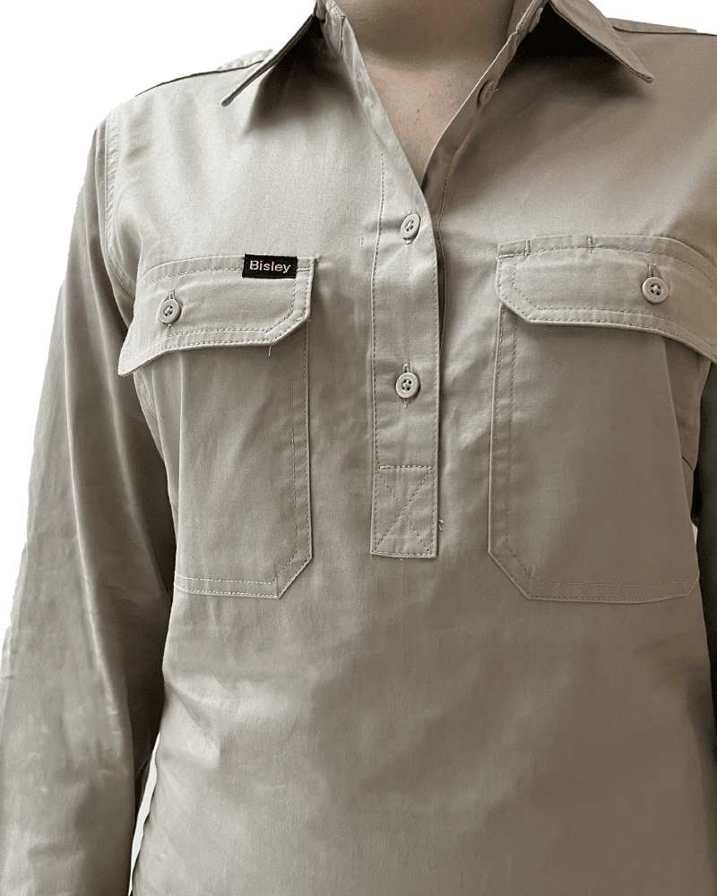 Womens Closed Front Lightweight LS Drill Shirt - Sand - Image 10