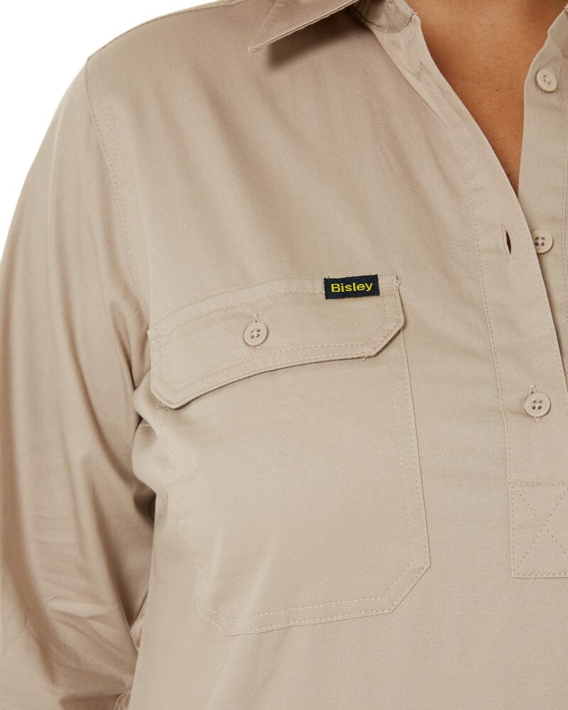 Womens Closed Front Lightweight LS Drill Shirt - Sand - Image 5