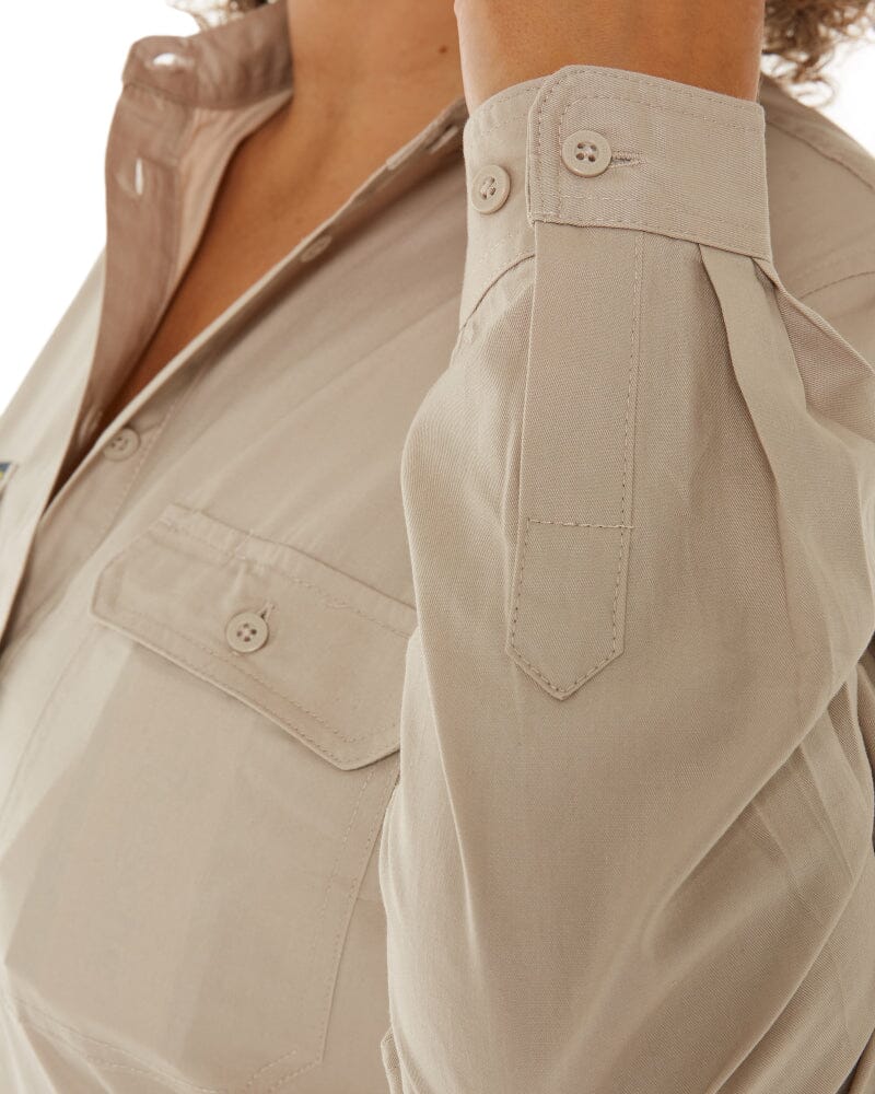 Womens Closed Front Lightweight LS Drill Shirt - Sand - Image 6