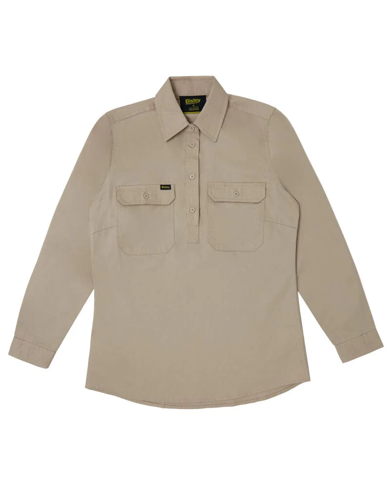 Womens Closed Front Lightweight LS Drill Shirt - Sand - Image 8