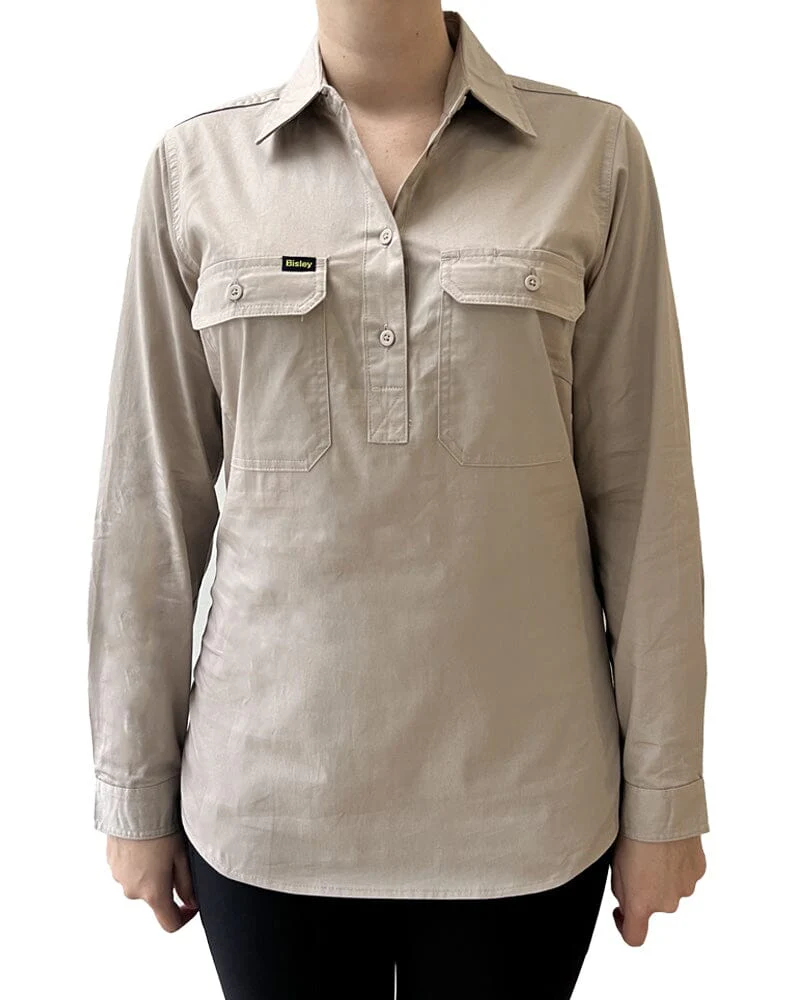 Womens Closed Front Lightweight LS Drill Shirt - Sand - Image 9