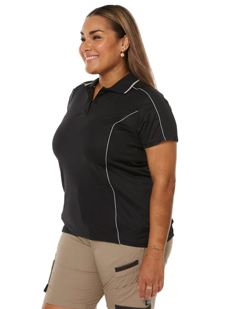 Womens Cool Mesh Polo Shirt With Reflective Piping - Black - Image 3