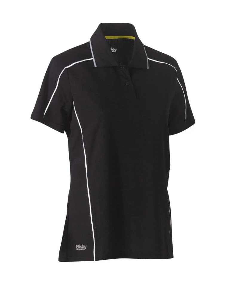 Womens Cool Mesh Polo Shirt With Reflective Piping - Black - Image 7