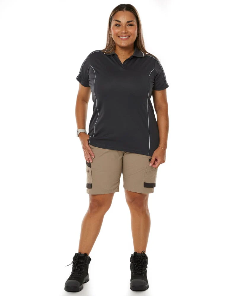 Womens Cool Mesh Polo Shirt With Reflective Piping - Charcoal - Image 2