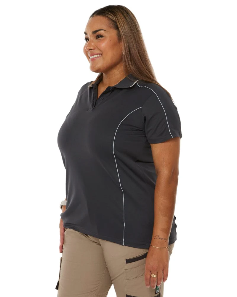 Womens Cool Mesh Polo Shirt With Reflective Piping - Charcoal - Image 3