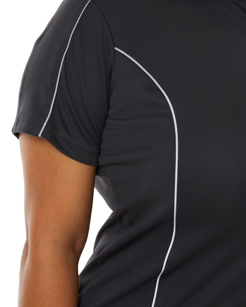 Womens Cool Mesh Polo Shirt With Reflective Piping - Charcoal - Image 5