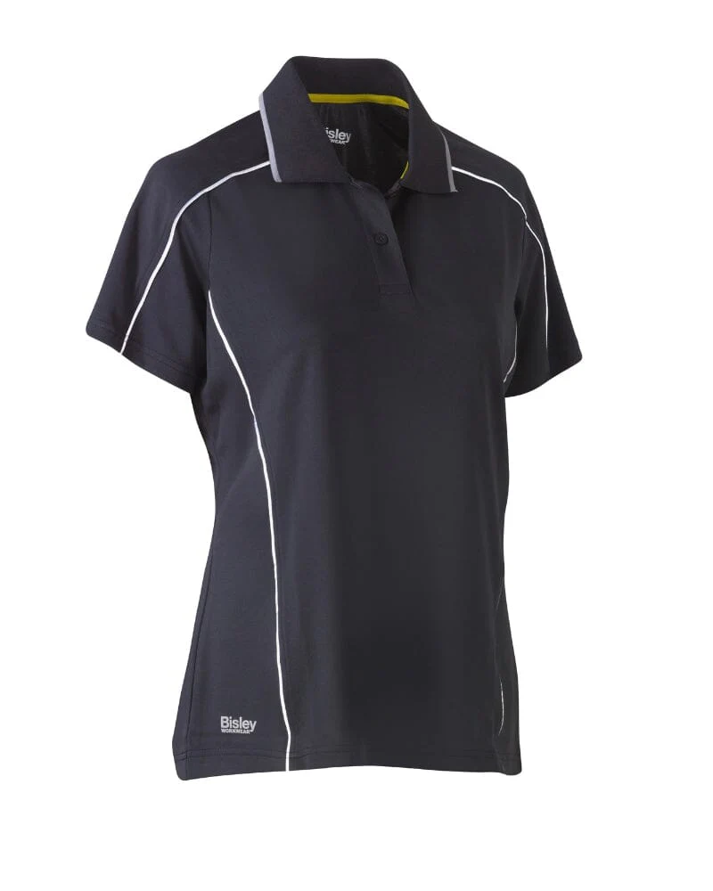 Womens Cool Mesh Polo Shirt With Reflective Piping - Charcoal - Image 7