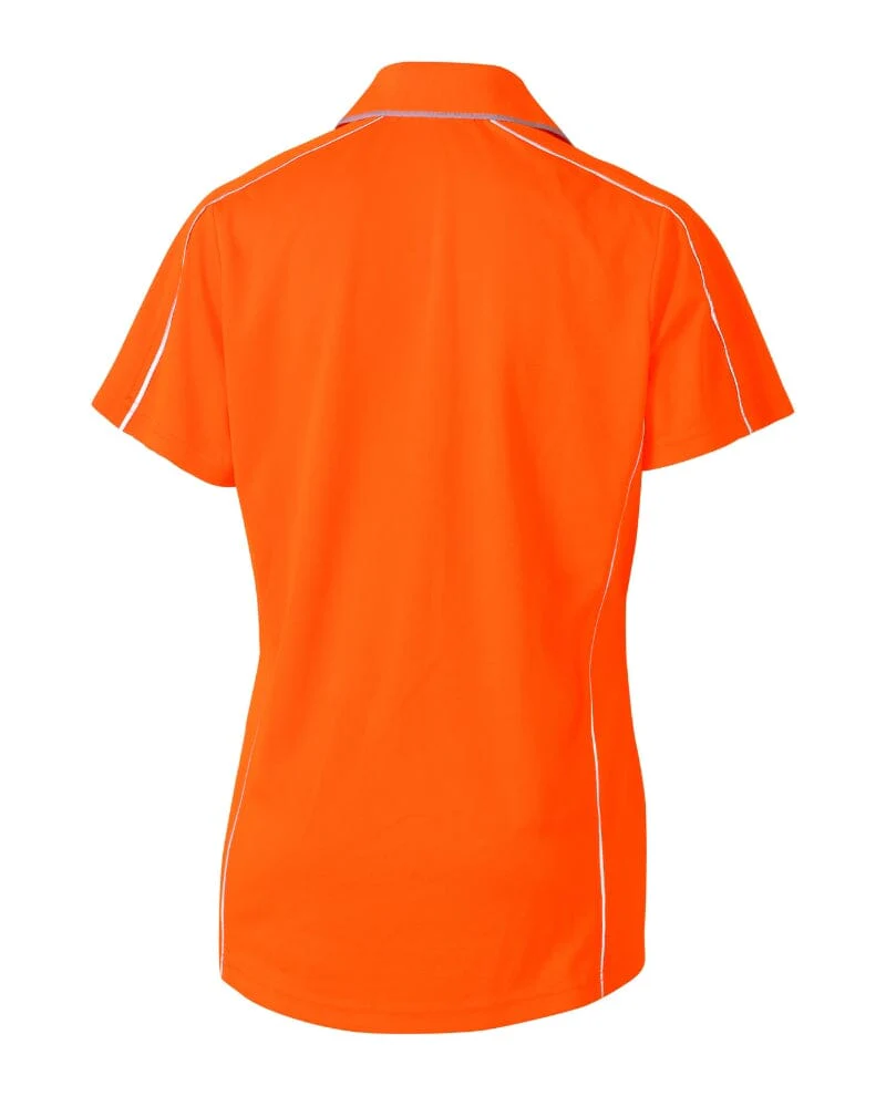 Womens Cool Mesh Polo Shirt With Reflective Piping - Hi Vis Orange - Image 2