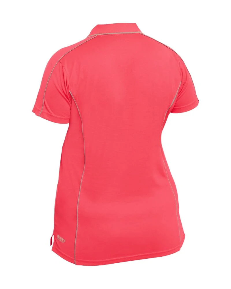 Womens Cool Mesh Polo Shirt With Reflective Piping - Hi Vis Pink - Image 2