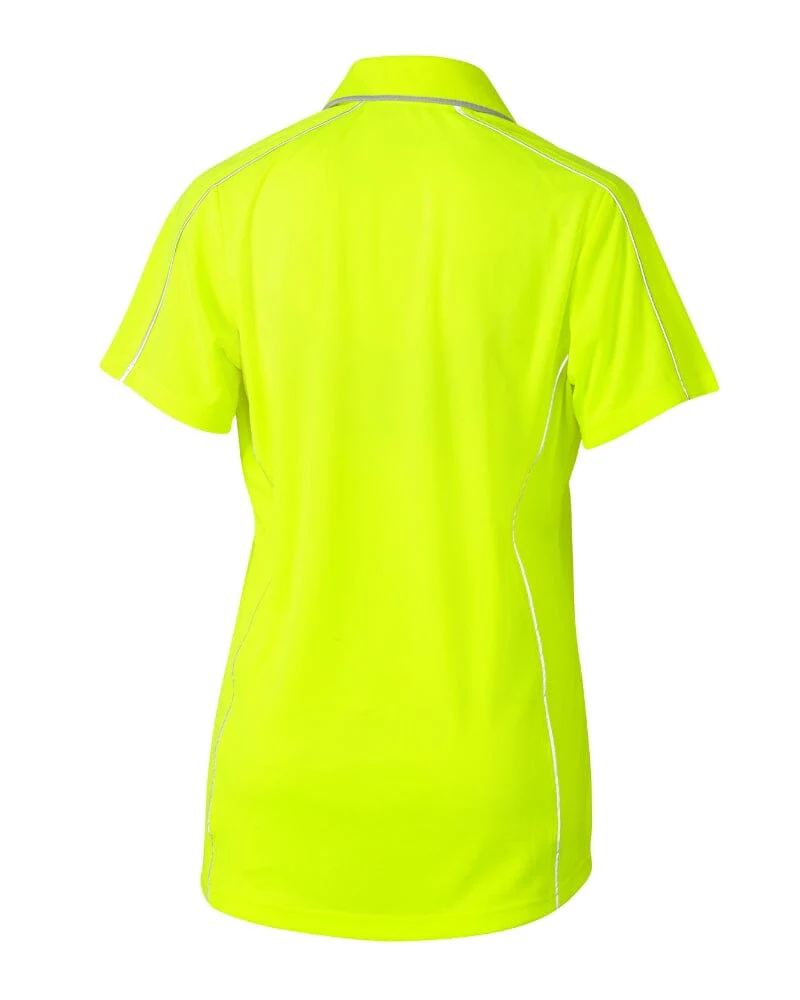 Womens Cool Mesh Polo Shirt With Reflective Piping - Hi Vis Yellow - Image 2