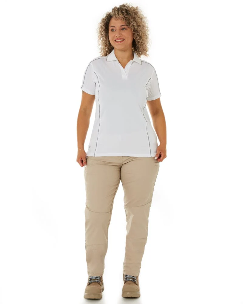 Womens Cool Mesh Polo Shirt With Reflective Piping - White - Image 2