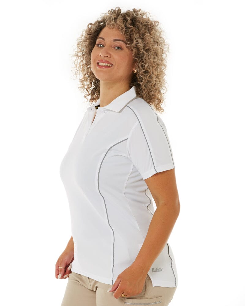 Womens Cool Mesh Polo Shirt With Reflective Piping - White - Image 3