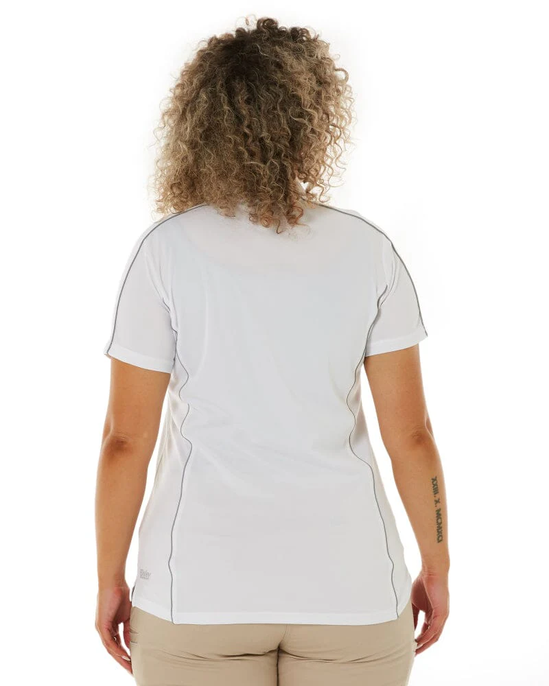 Womens Cool Mesh Polo Shirt With Reflective Piping - White - Image 4