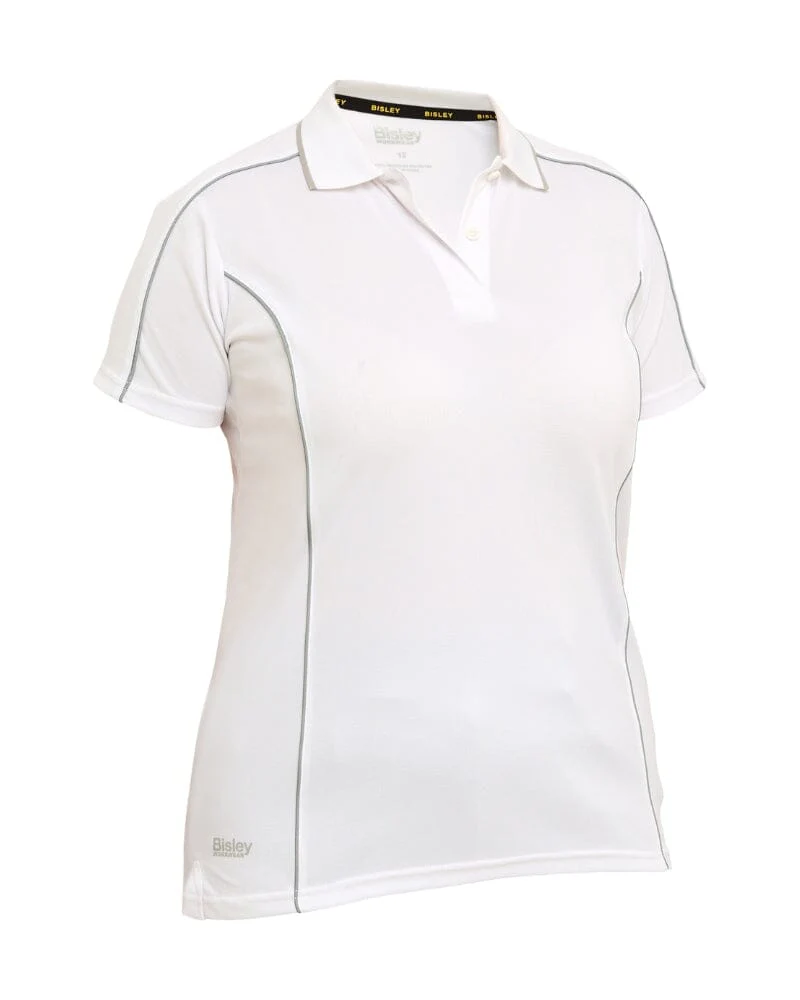 Womens Cool Mesh Polo Shirt With Reflective Piping - White - Image 7