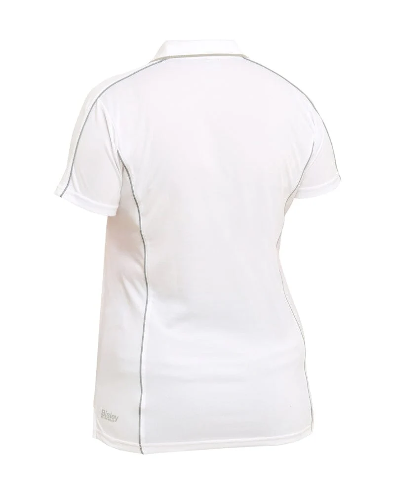 Womens Cool Mesh Polo Shirt With Reflective Piping - White - Image 8