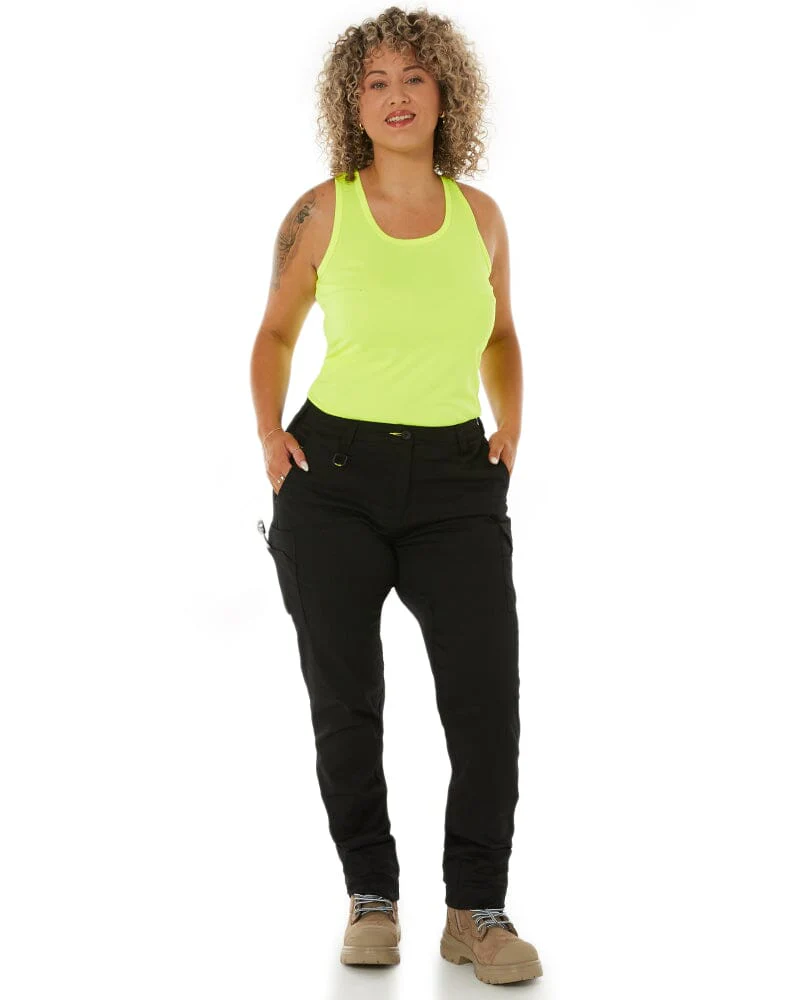 Womens Cotton Cargo Cuffed Pants - Black - Image 2