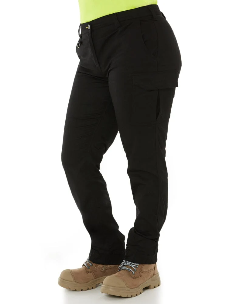 Womens Cotton Cargo Cuffed Pants - Black - Image 3