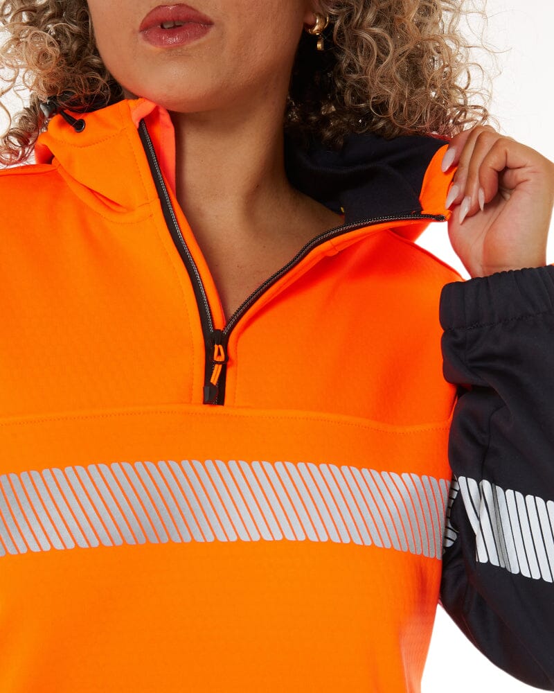 Womens Flex and Move Hi Vis Taped Liquid Repellent Fleece Hoodie - Orange/Navy - Image 6