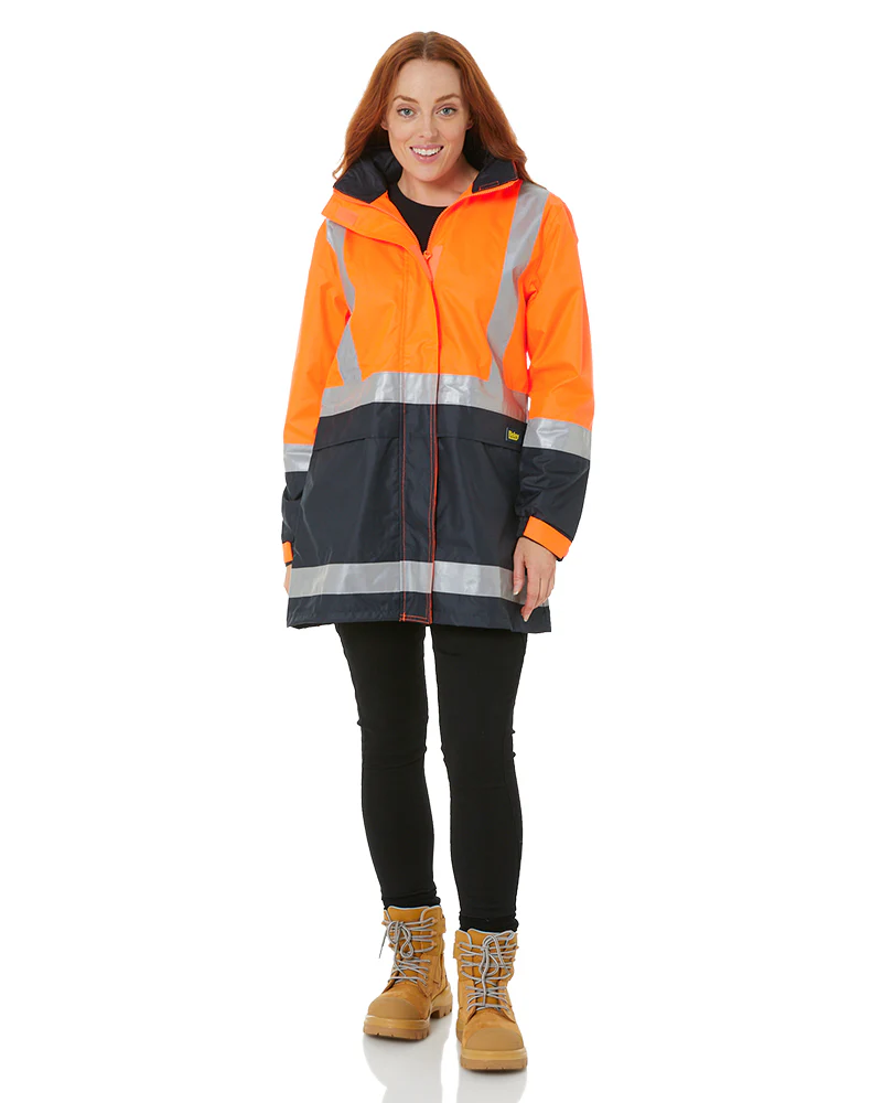 Womens H Taped Hi Vis Rain Coat - Orange/Navy - Image 2